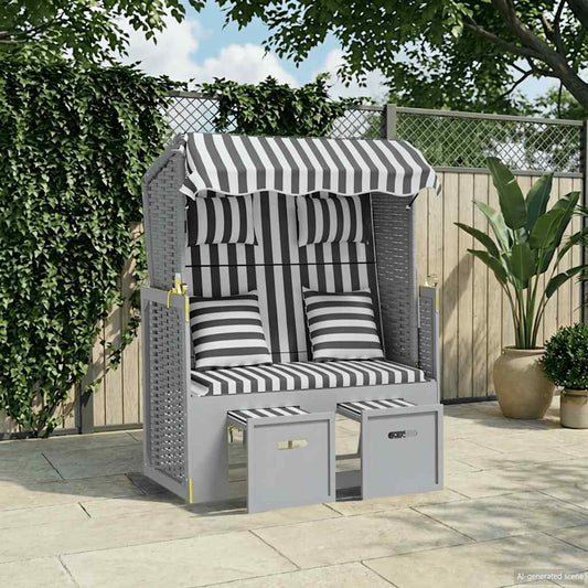 Strandstoel met kussens poly rattan en massief hout grijs wit is nu te koop bij PeponiXL, paradijselijk wonen!