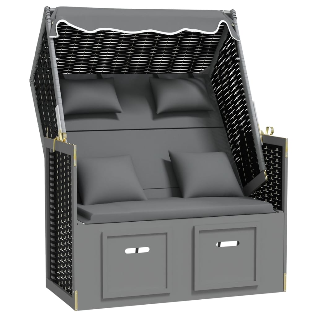 Strandstoel met kussen poly rattan en hout antraciet en zwart is nu te koop bij PeponiXL, paradijselijk wonen!