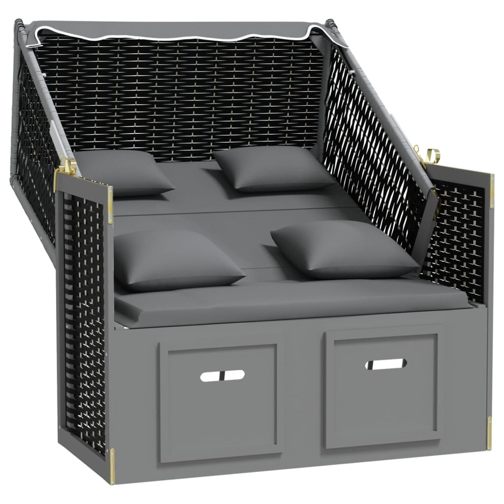 Strandstoel met kussen poly rattan en hout antraciet en zwart is nu te koop bij PeponiXL, paradijselijk wonen!
