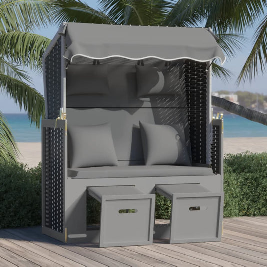 Strandstoel met kussen poly rattan en hout antraciet en zwart is nu te koop bij PeponiXL, paradijselijk wonen!