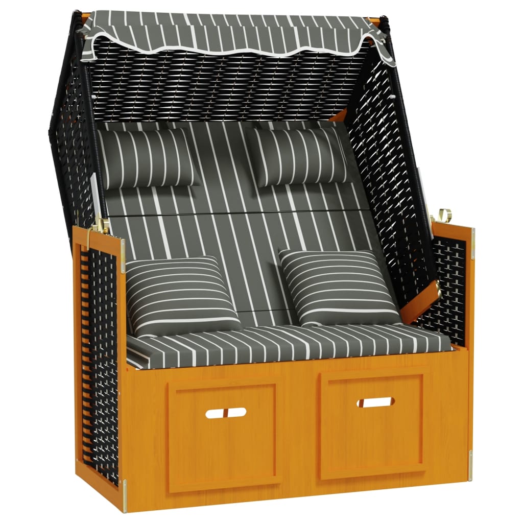 Strandstoel met kussens poly rattan en hout zwart en grijs is nu te koop bij PeponiXL, paradijselijk wonen!