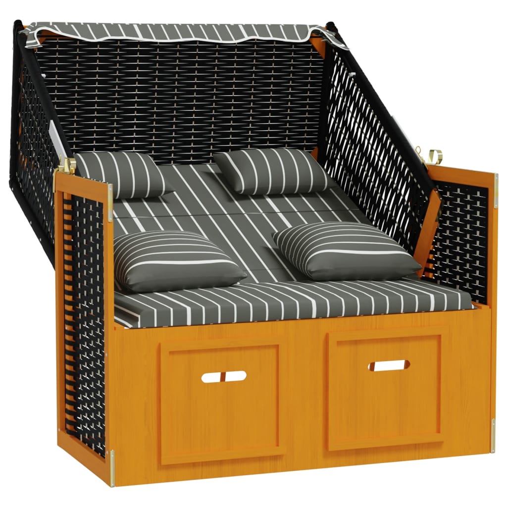 Strandstoel met kussens poly rattan en hout zwart en grijs is nu te koop bij PeponiXL, paradijselijk wonen!