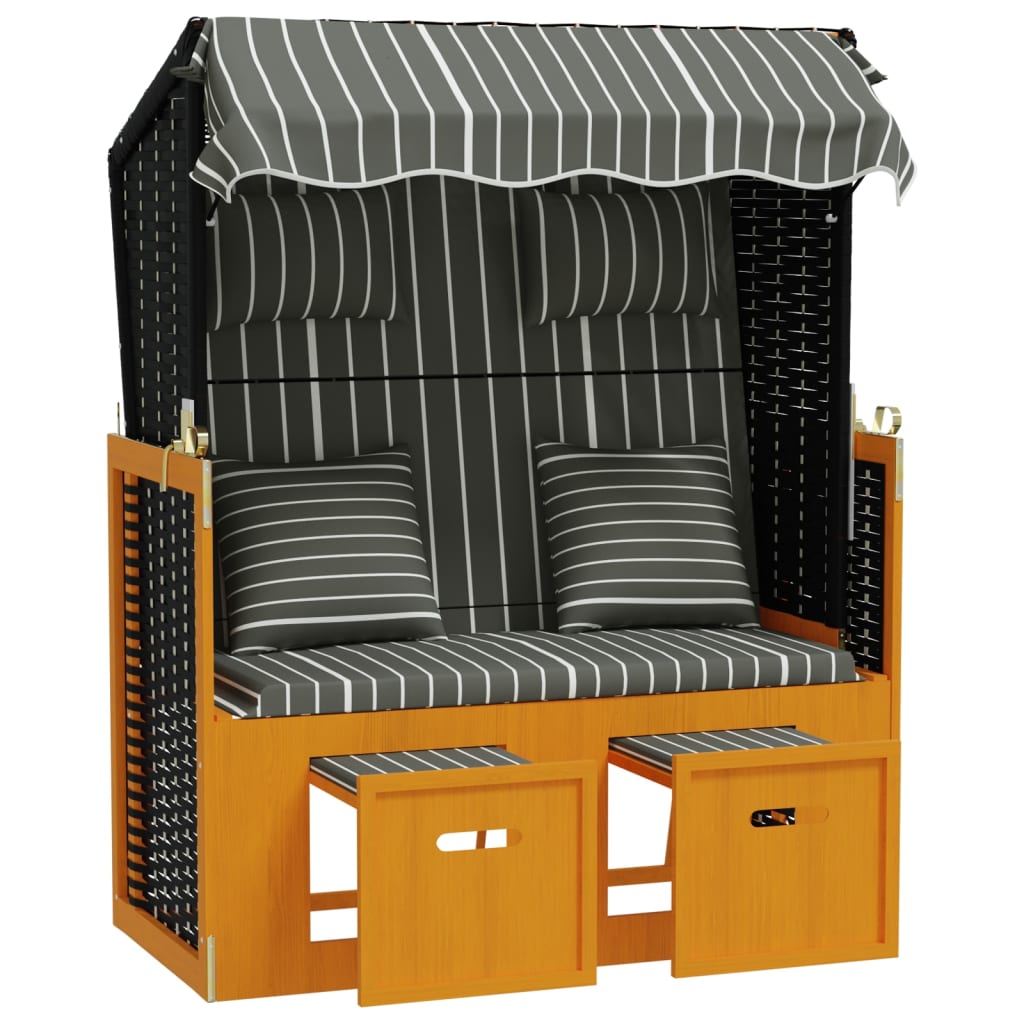 Strandstoel met kussens poly rattan en hout zwart en grijs is nu te koop bij PeponiXL, paradijselijk wonen!