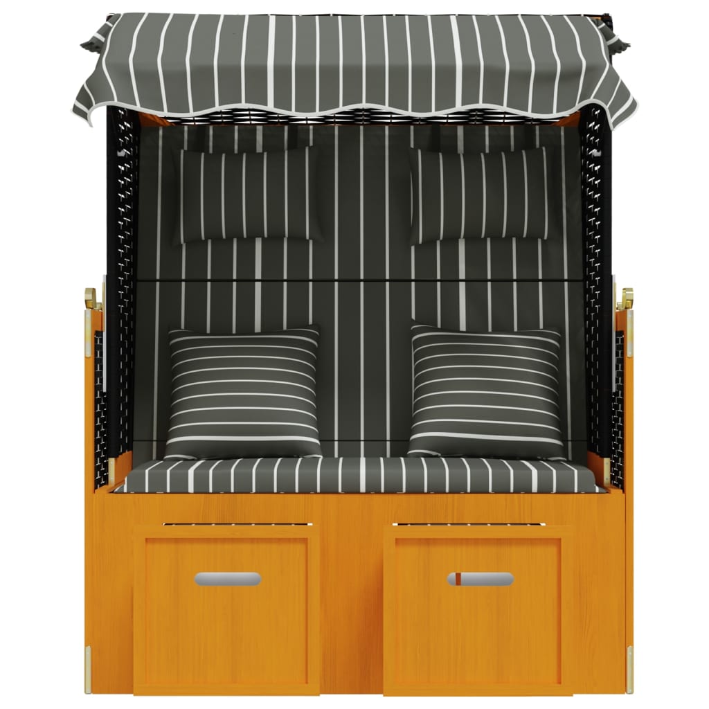 Strandstoel met kussens poly rattan en hout zwart en grijs is nu te koop bij PeponiXL, paradijselijk wonen!