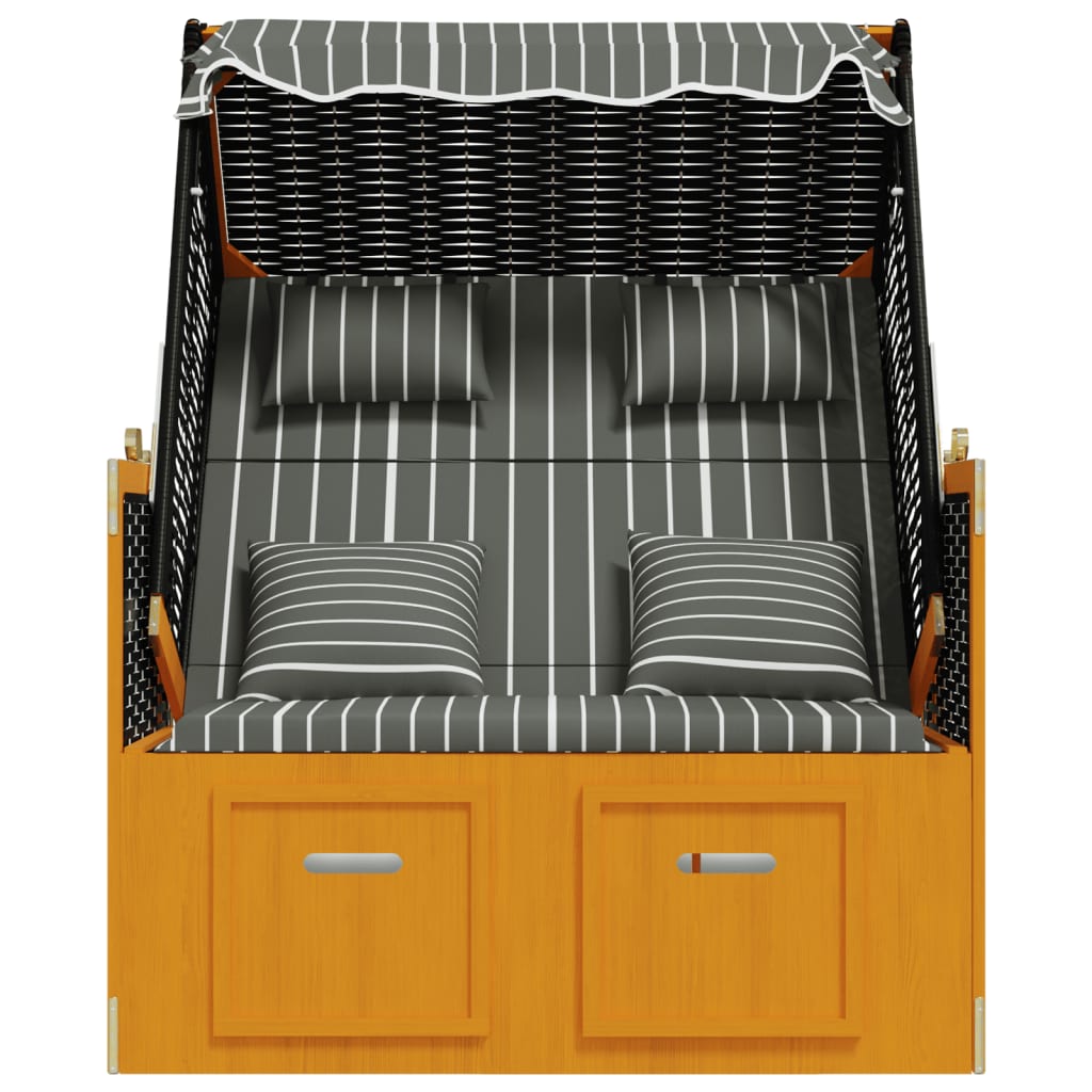 Strandstoel met kussens poly rattan en hout zwart en grijs is nu te koop bij PeponiXL, paradijselijk wonen!