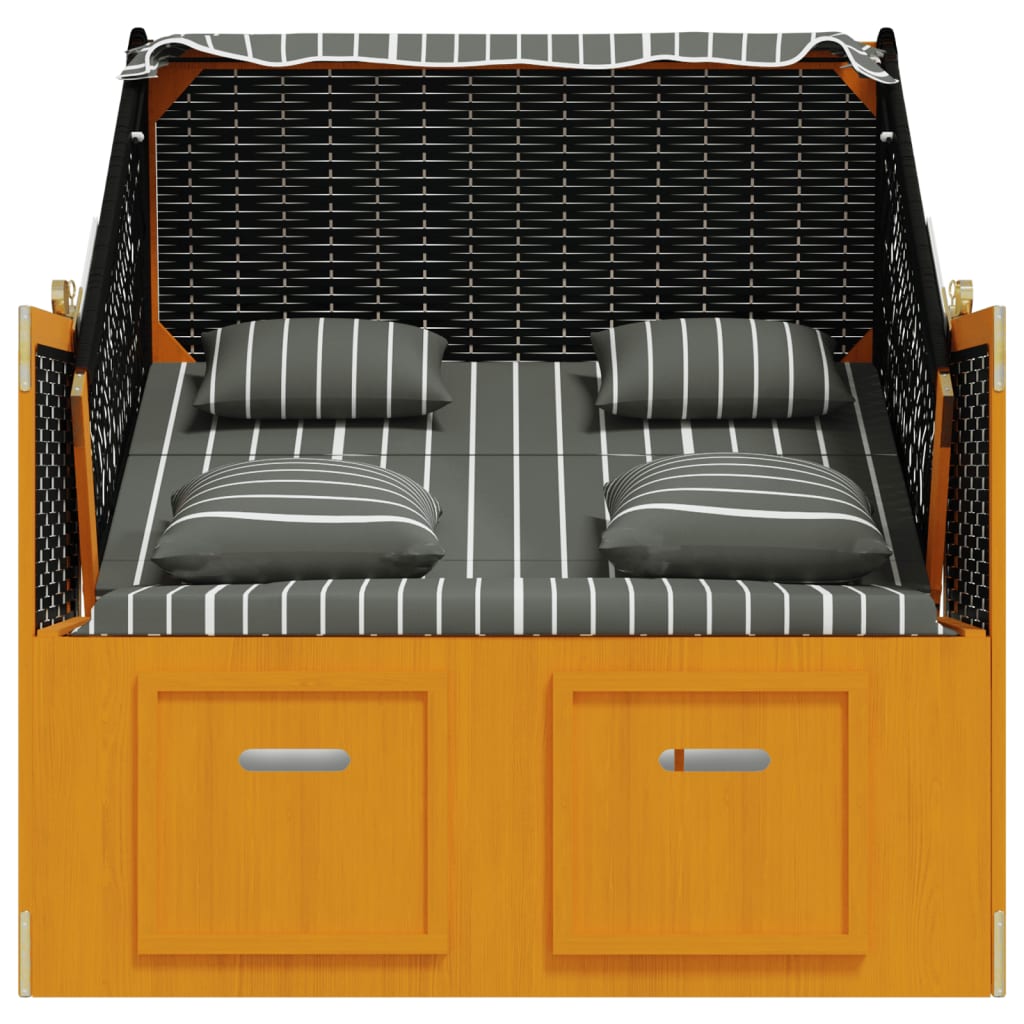 Strandstoel met kussens poly rattan en hout zwart en grijs is nu te koop bij PeponiXL, paradijselijk wonen!