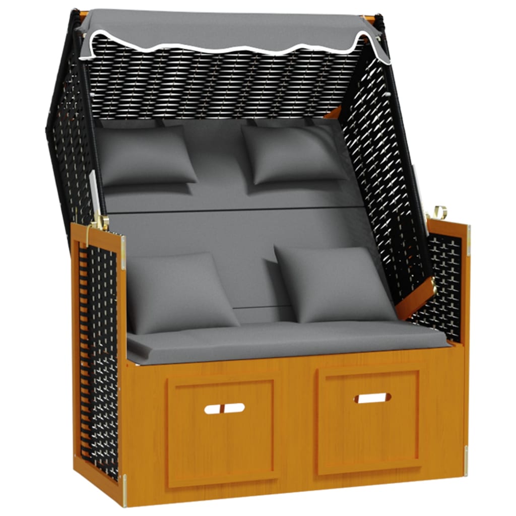 Strandstoel met kussen poly rattan en hout zwart en antraciet is nu te koop bij PeponiXL, paradijselijk wonen!