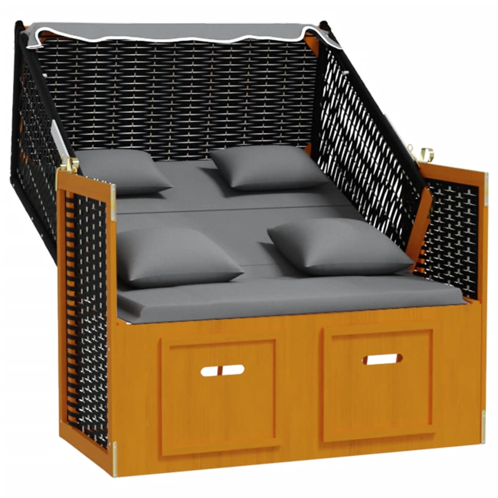 Strandstoel met kussen poly rattan en hout zwart en antraciet is nu te koop bij PeponiXL, paradijselijk wonen!