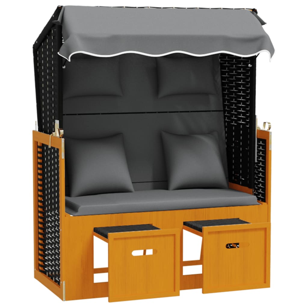 Strandstoel met kussen poly rattan en hout zwart en antraciet is nu te koop bij PeponiXL, paradijselijk wonen!