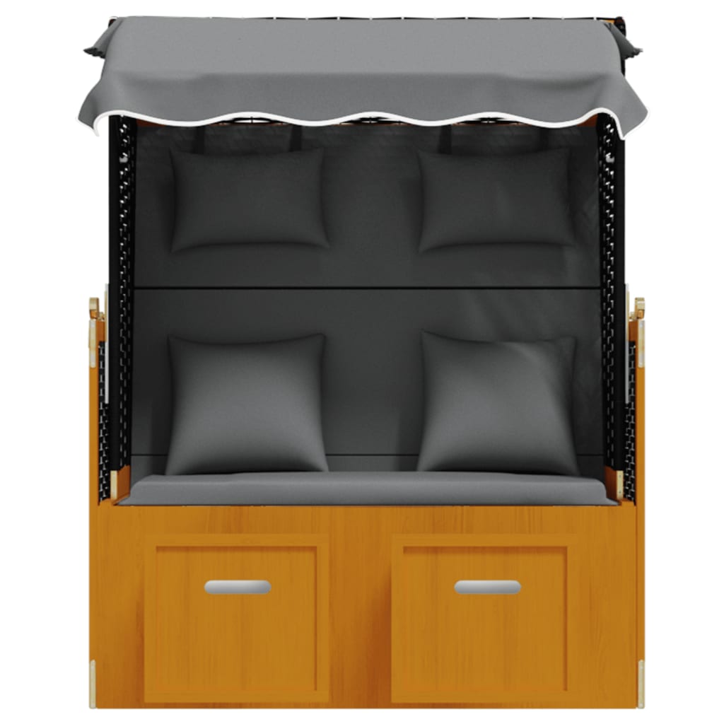 Strandstoel met kussen poly rattan en hout zwart en antraciet is nu te koop bij PeponiXL, paradijselijk wonen!