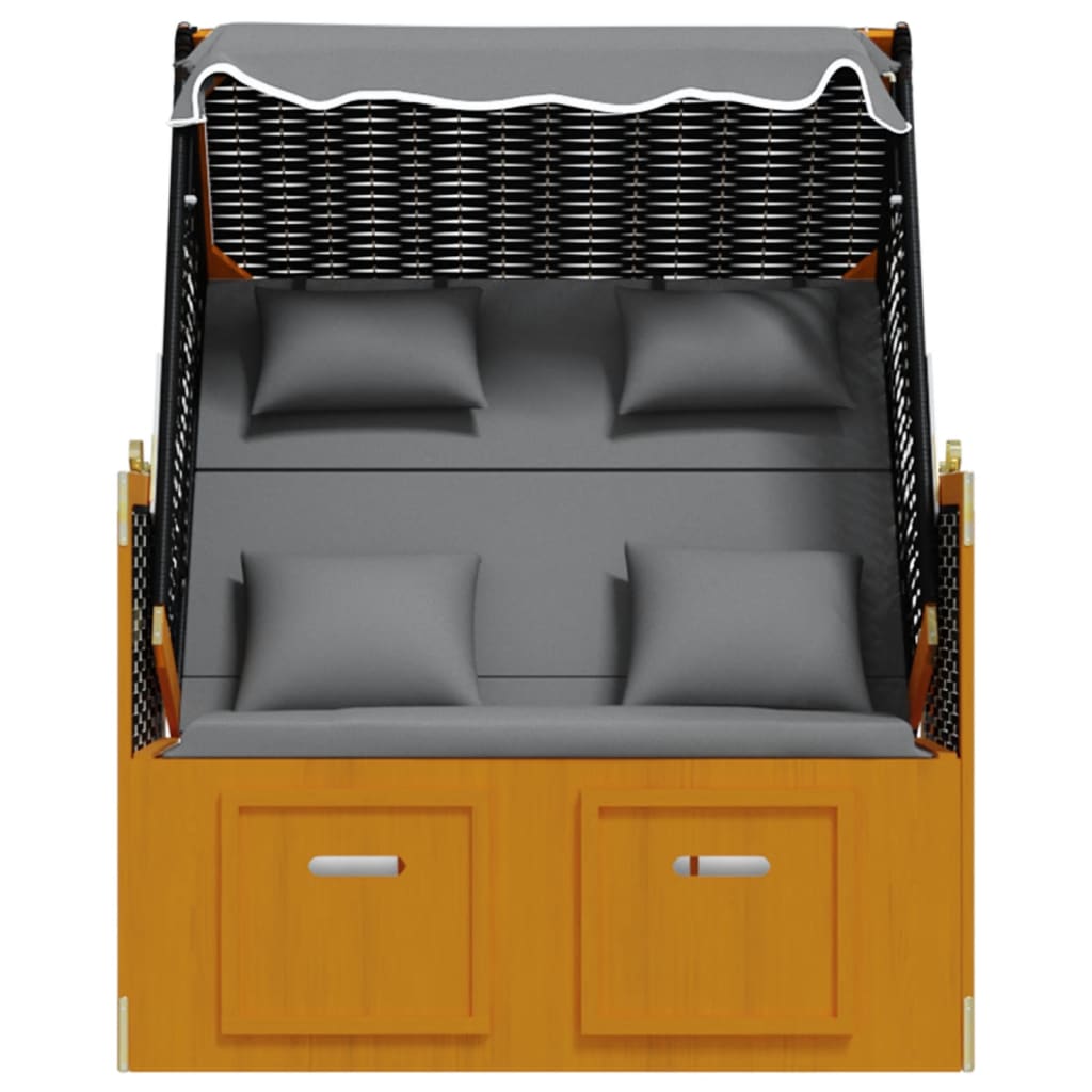 Strandstoel met kussen poly rattan en hout zwart en antraciet is nu te koop bij PeponiXL, paradijselijk wonen!
