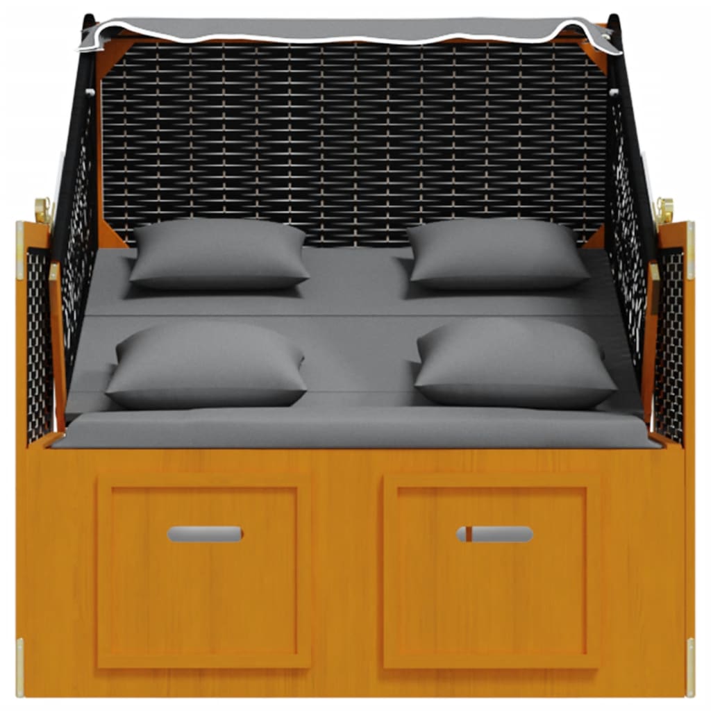 Strandstoel met kussen poly rattan en hout zwart en antraciet is nu te koop bij PeponiXL, paradijselijk wonen!