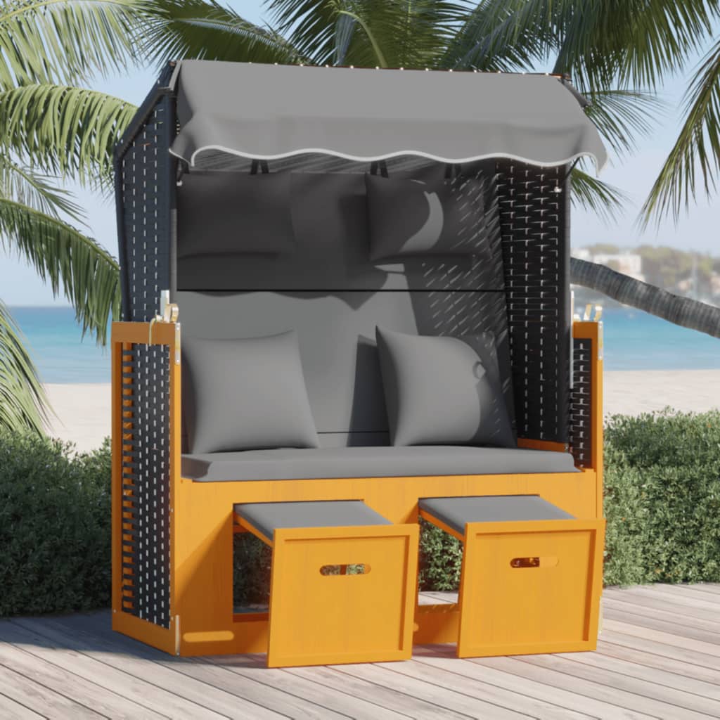 Strandstoel met kussen poly rattan en hout zwart en antraciet is nu te koop bij PeponiXL, paradijselijk wonen!