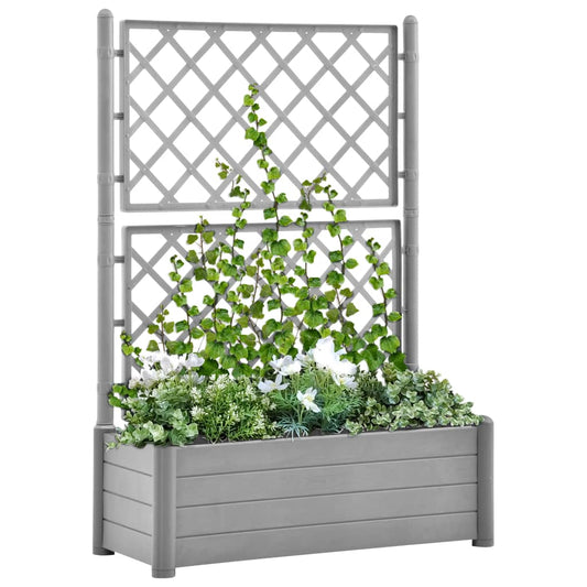 Plantenbak met latwerk 100x43x142 cm PP-steen grijs is nu te koop bij PeponiXL, paradijselijk wonen!