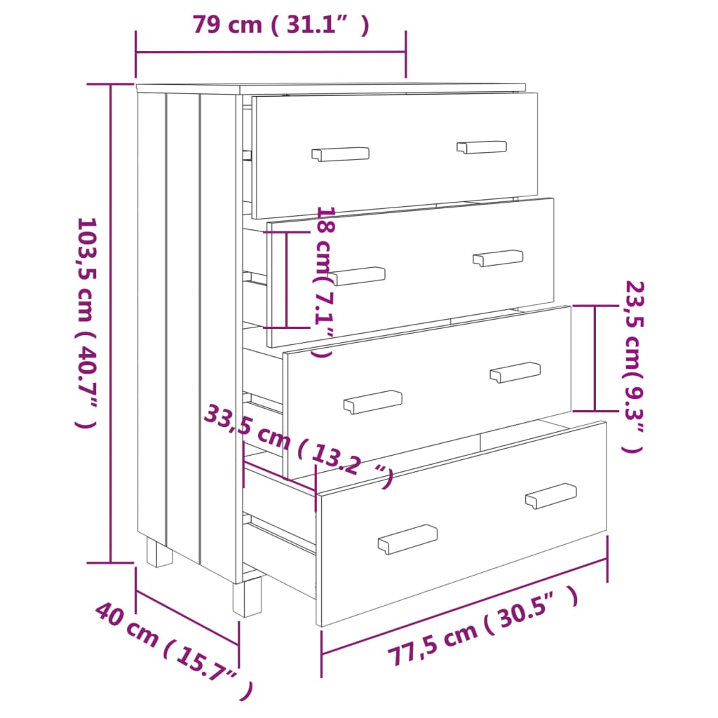 Dressoir HAMAR 79x40x103,5 cm massief grenenhout donkergrijs is nu te koop bij PeponiXL, paradijselijk wonen!
