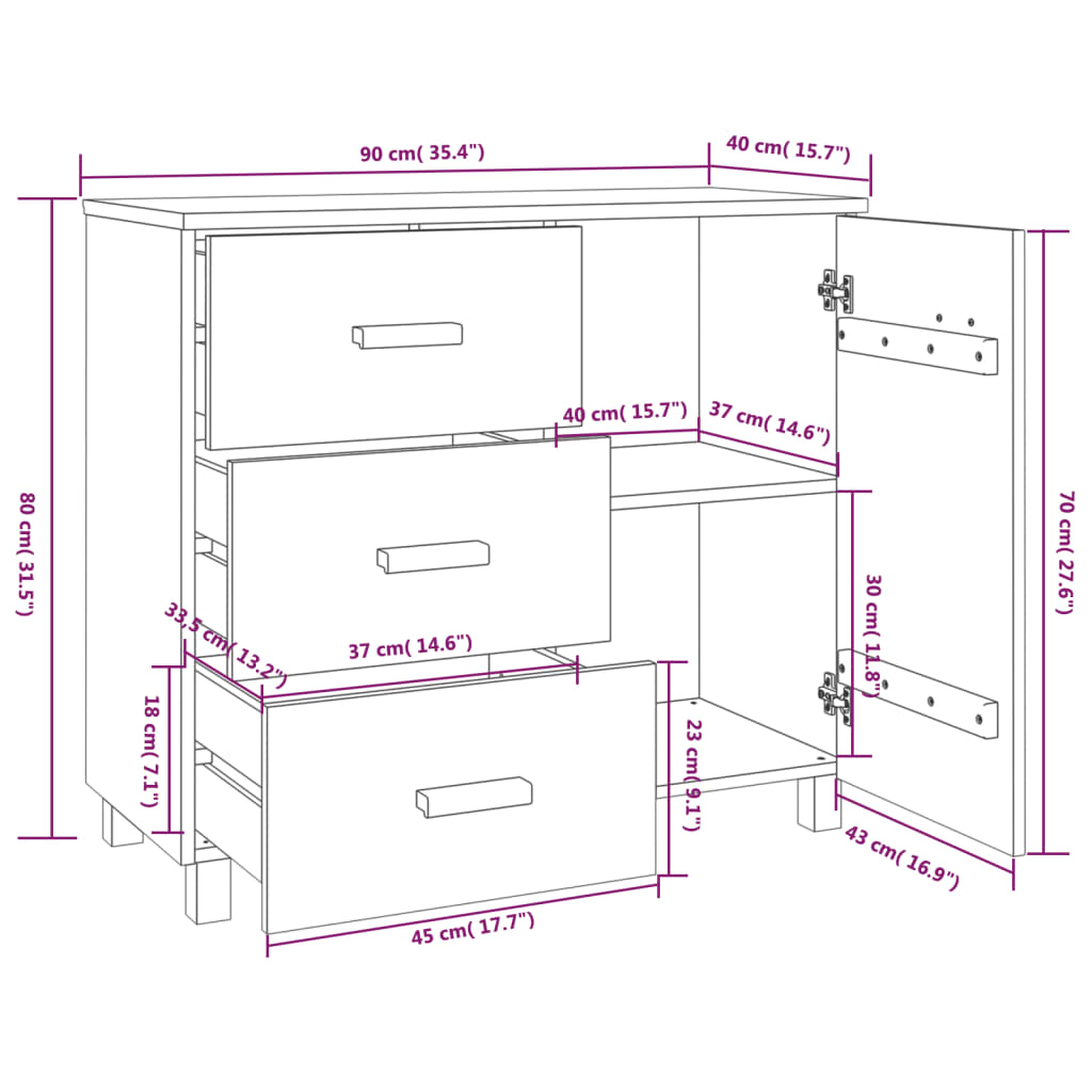 Dressoir HAMAR 90x40x80 cm massief grenenhout donkergrijs is nu te koop bij PeponiXL, paradijselijk wonen!