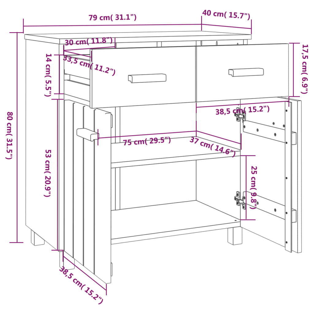 Dressoir HAMAR 79x40x80 cm massief grenenhout honingbruin is nu te koop bij PeponiXL, paradijselijk wonen!
