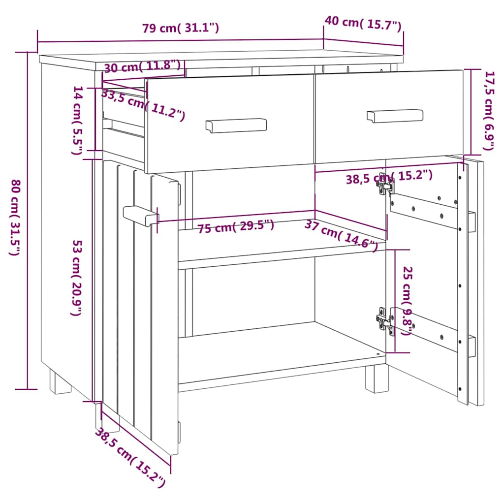 Dressoir HAMAR 79x40x80 cm massief grenenhout lichtgrijs is nu te koop bij PeponiXL, paradijselijk wonen!