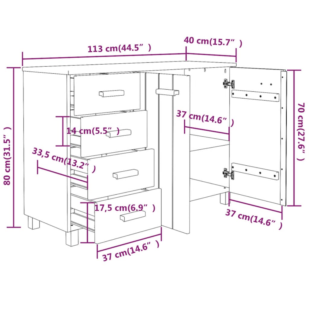 Dressoir HAMAR 113x40x80 cm massief grenenhout donkergrijs is nu te koop bij PeponiXL, paradijselijk wonen!