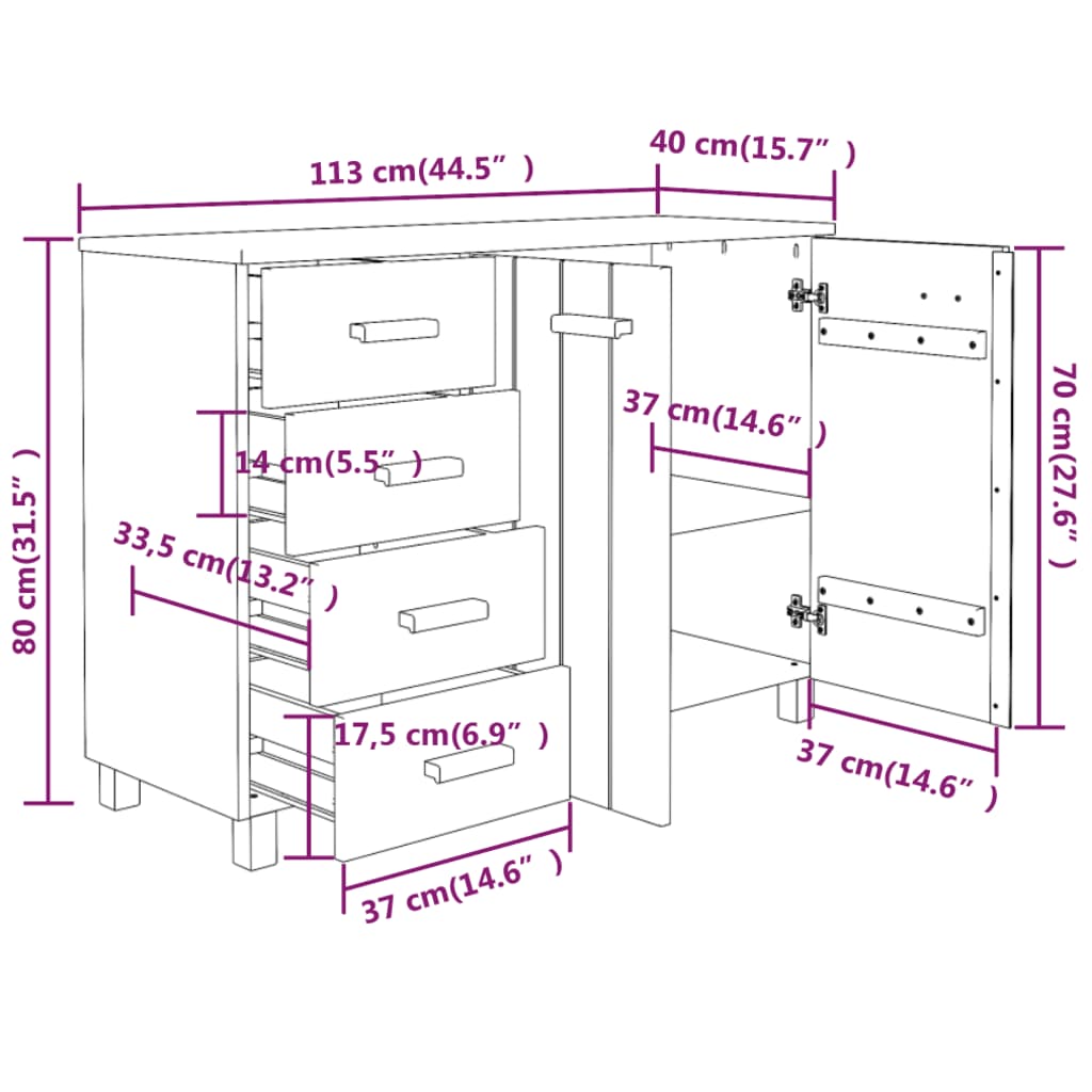 Dressoir HAMAR 113x40x80 cm massief grenenhout lichtgrijs is nu te koop bij PeponiXL, paradijselijk wonen!