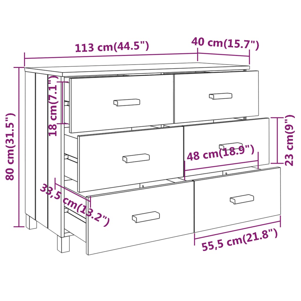 Dressoir HAMAR 113x40x80 cm massief grenenhout donkergrijs is nu te koop bij PeponiXL, paradijselijk wonen!