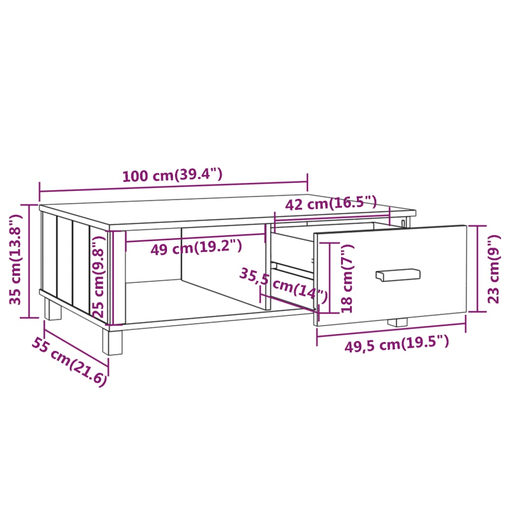 Salontafel HAMAR 100x55x35 cm massief grenenhout donkergrijs is nu te koop bij PeponiXL, paradijselijk wonen!
