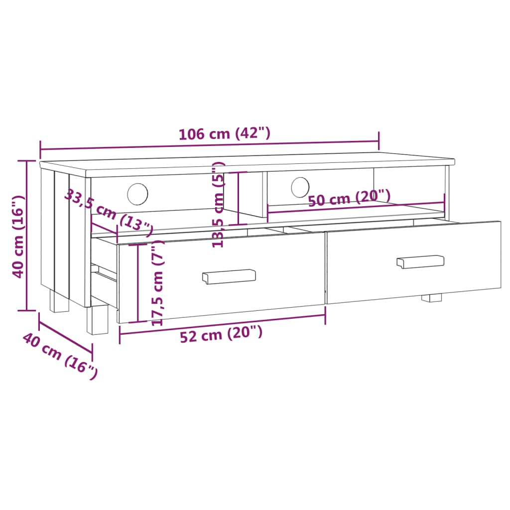 Tv-meubel HAMAR 106x40x40 cm massief grenenhout lichtgrijs is nu te koop bij PeponiXL, paradijselijk wonen!