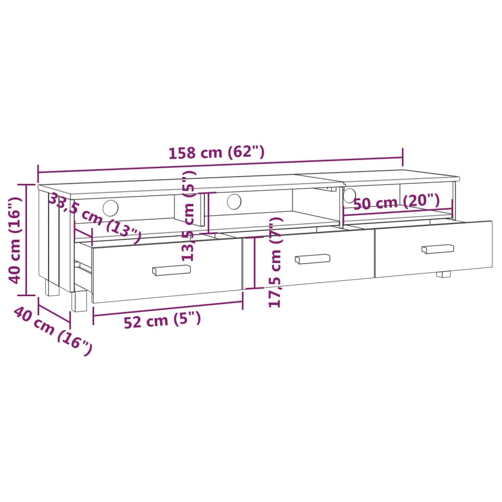 Tv-meubel HAMAR 158x40x40 cm massief grenenhout honingbruin is nu te koop bij PeponiXL, paradijselijk wonen!