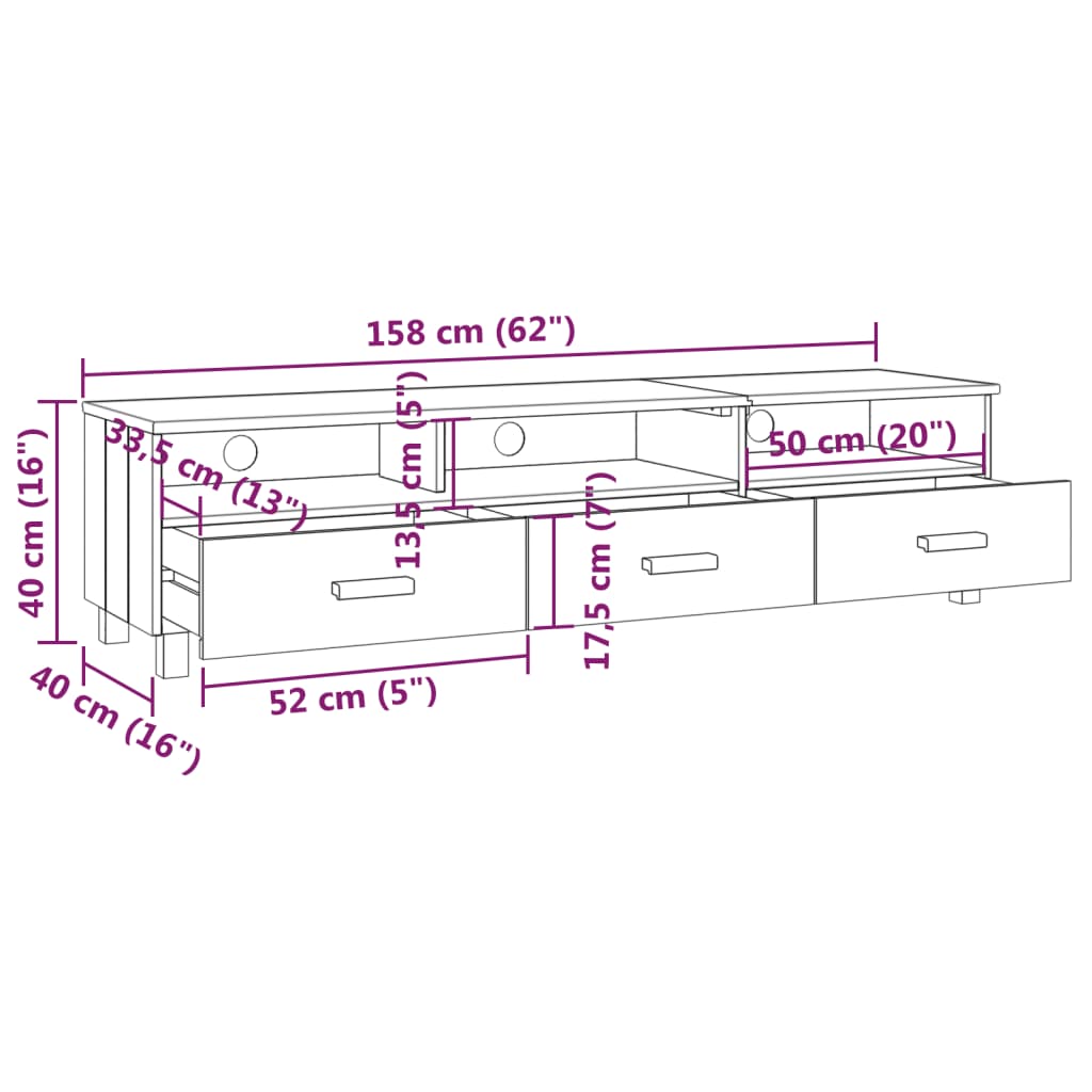 Tv-meubel HAMAR 158x40x40 cm massief grenenhout wit is nu te koop bij PeponiXL, paradijselijk wonen!