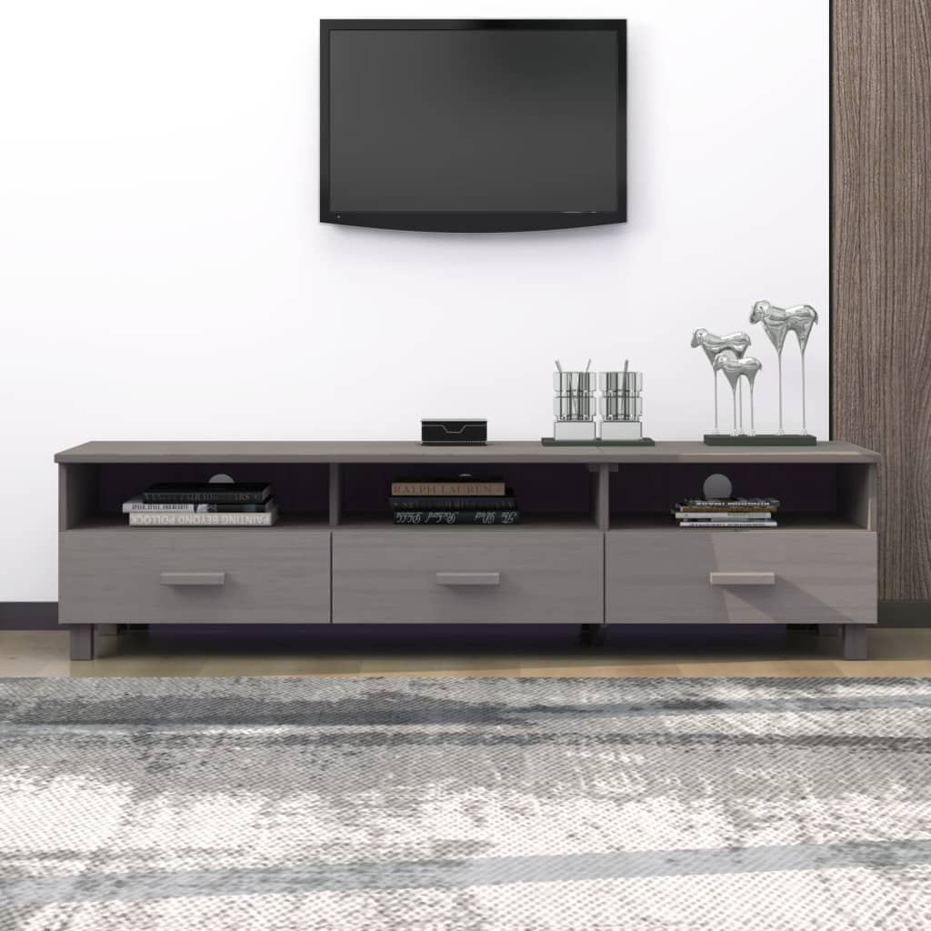 Tv-meubel HAMAR 158x40x40 cm massief grenenhout lichtgrijs is nu te koop bij PeponiXL, paradijselijk wonen!
