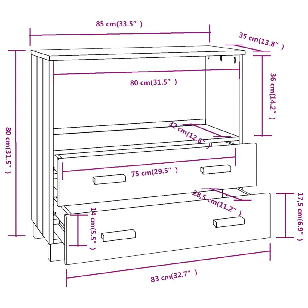 Dressoir HAMAR 85x35x80 cm massief grenenhout honingbruin is nu te koop bij PeponiXL, paradijselijk wonen!