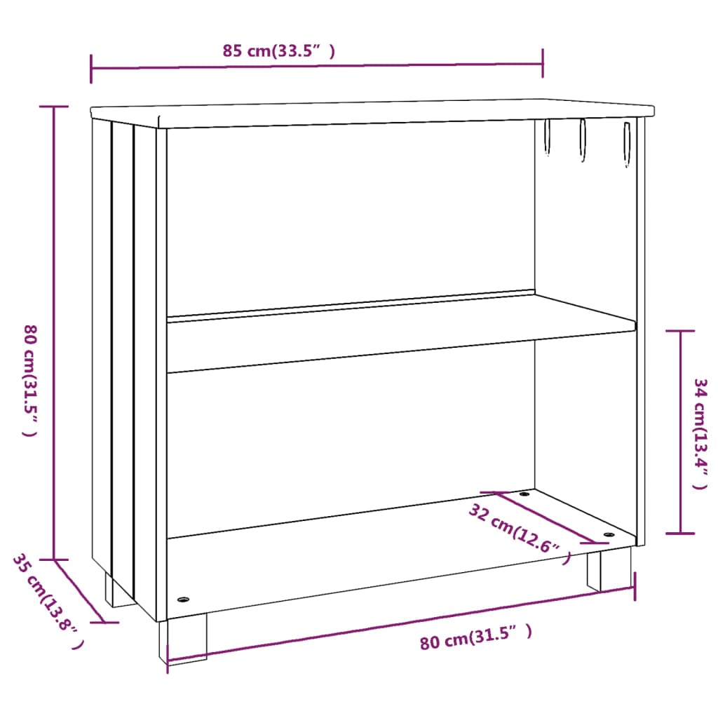 Dressoir HAMAR 85x35x80 cm massief grenenhout honingbruin is nu te koop bij PeponiXL, paradijselijk wonen!