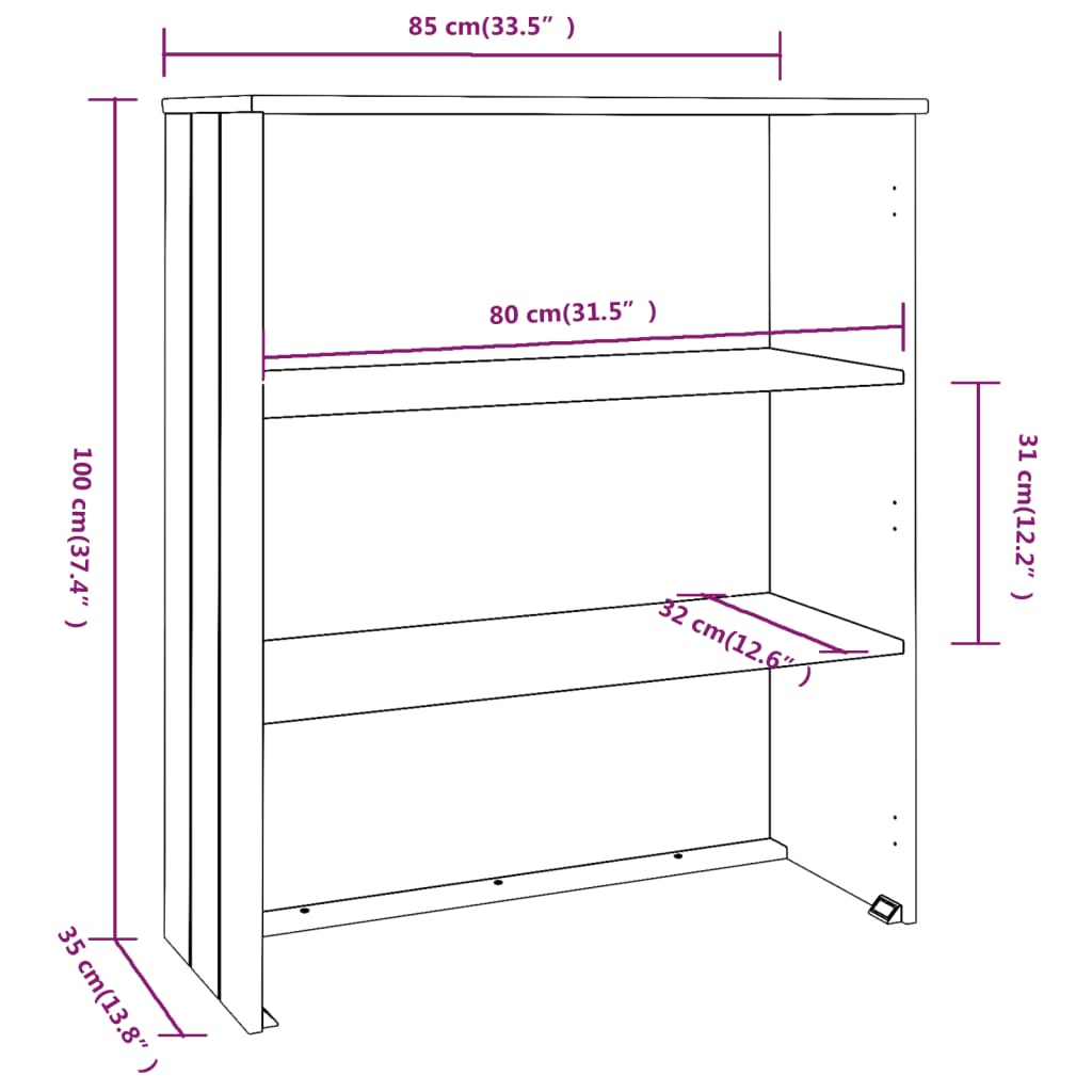 Opzetkast HAMAR 85x35x100 cm massief grenenhout lichtgrijs is nu te koop bij PeponiXL, paradijselijk wonen!