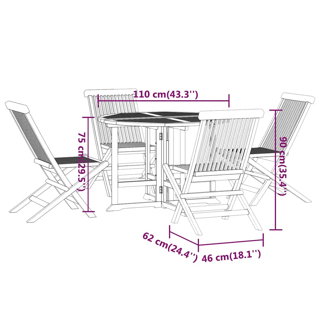 5-delige Tuinset inklapbaar massief teakhout is nu te koop bij PeponiXL, paradijselijk wonen!