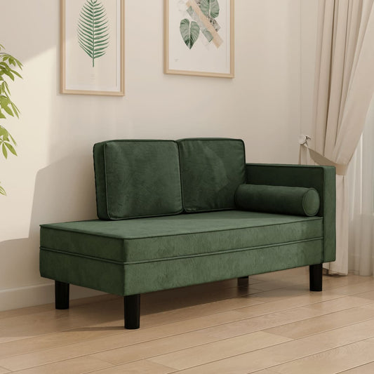 Chaise longue met kussens en bolster fluweel donkergroen is nu te koop bij PeponiXL, paradijselijk wonen!