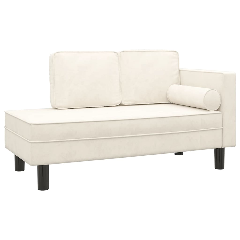 Chaise longue met kussens en bolster fluweel crèmekleurig is nu te koop bij PeponiXL, paradijselijk wonen!