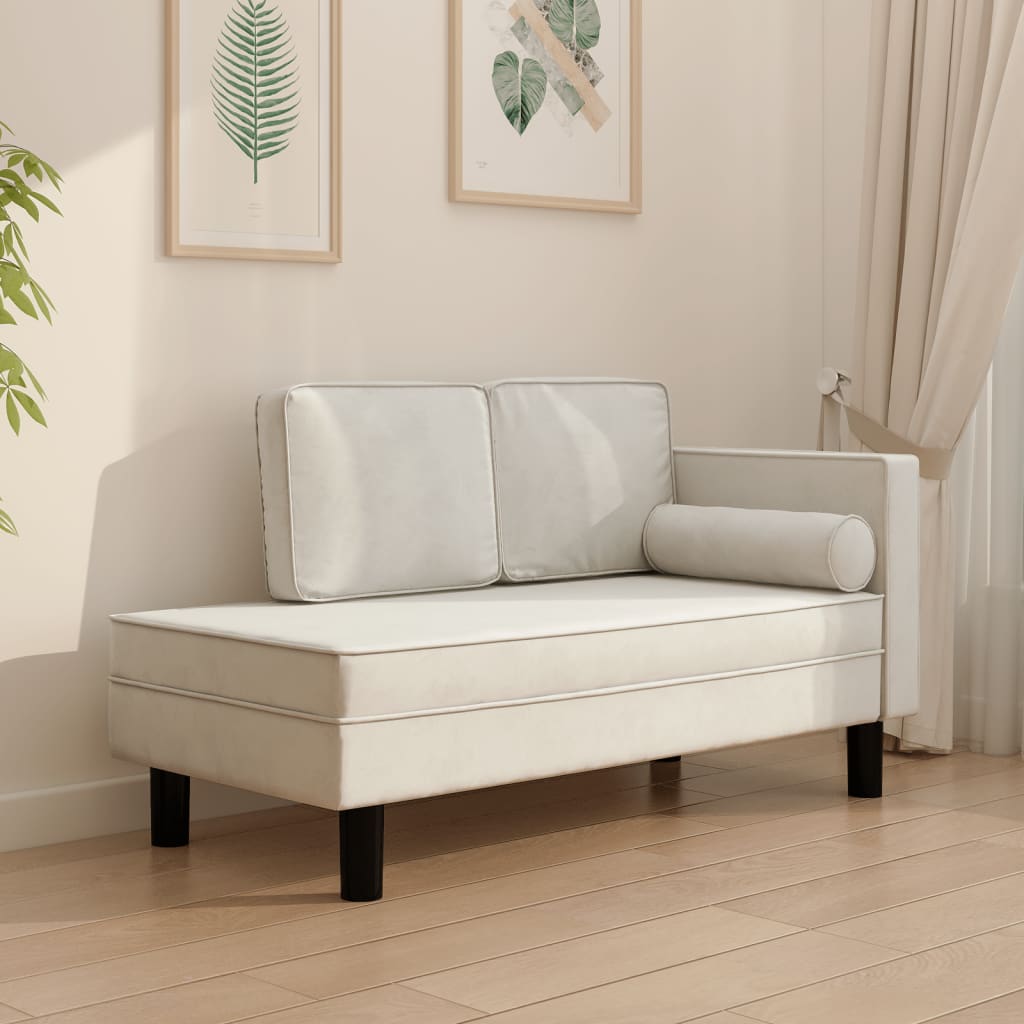 Chaise longue met kussens en bolster fluweel crèmekleurig is nu te koop bij PeponiXL, paradijselijk wonen!