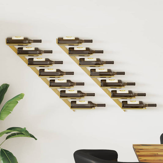 Wijnrekken 2 st voor 7 flessen wandmontage metaal goudkleurig is nu te koop bij PeponiXL, paradijselijk wonen!