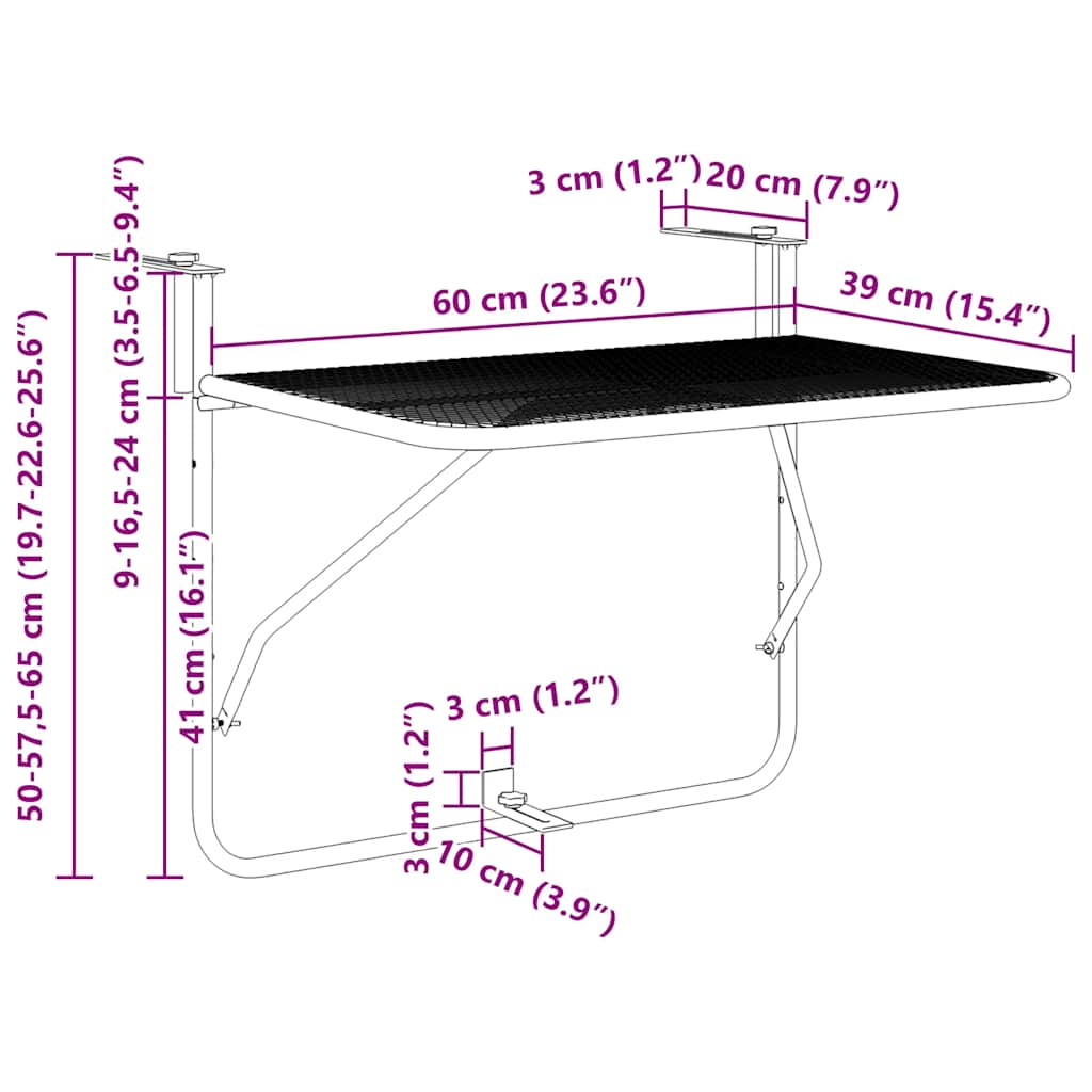 Balkontafel 60x40 cm staal rood is nu te koop bij PeponiXL, paradijselijk wonen!