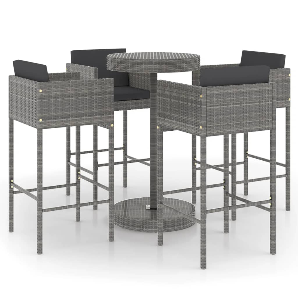 5-delige Tuinbarset met kussens poly rattan grijs is nu te koop bij PeponiXL, paradijselijk wonen!