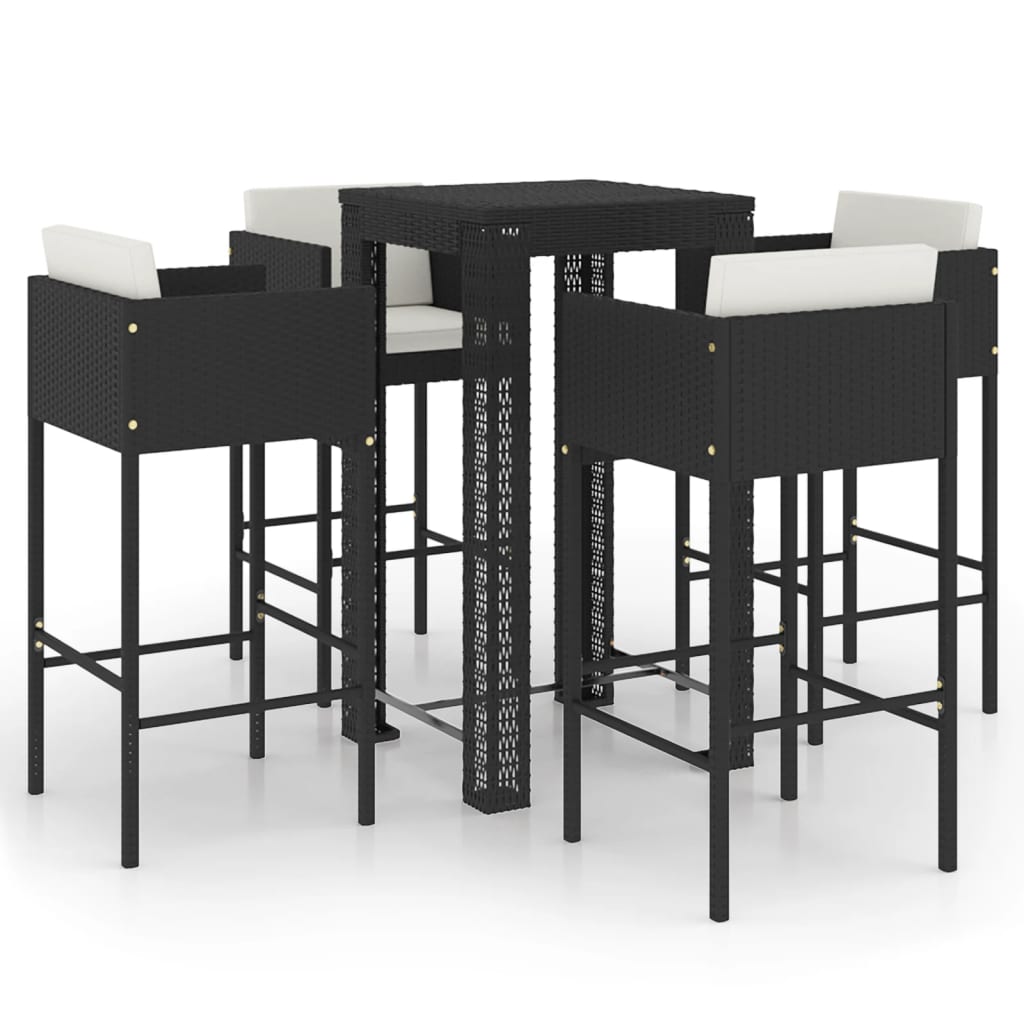5-delige Tuinbarset met kussens poly rattan zwart is nu te koop bij PeponiXL, paradijselijk wonen!