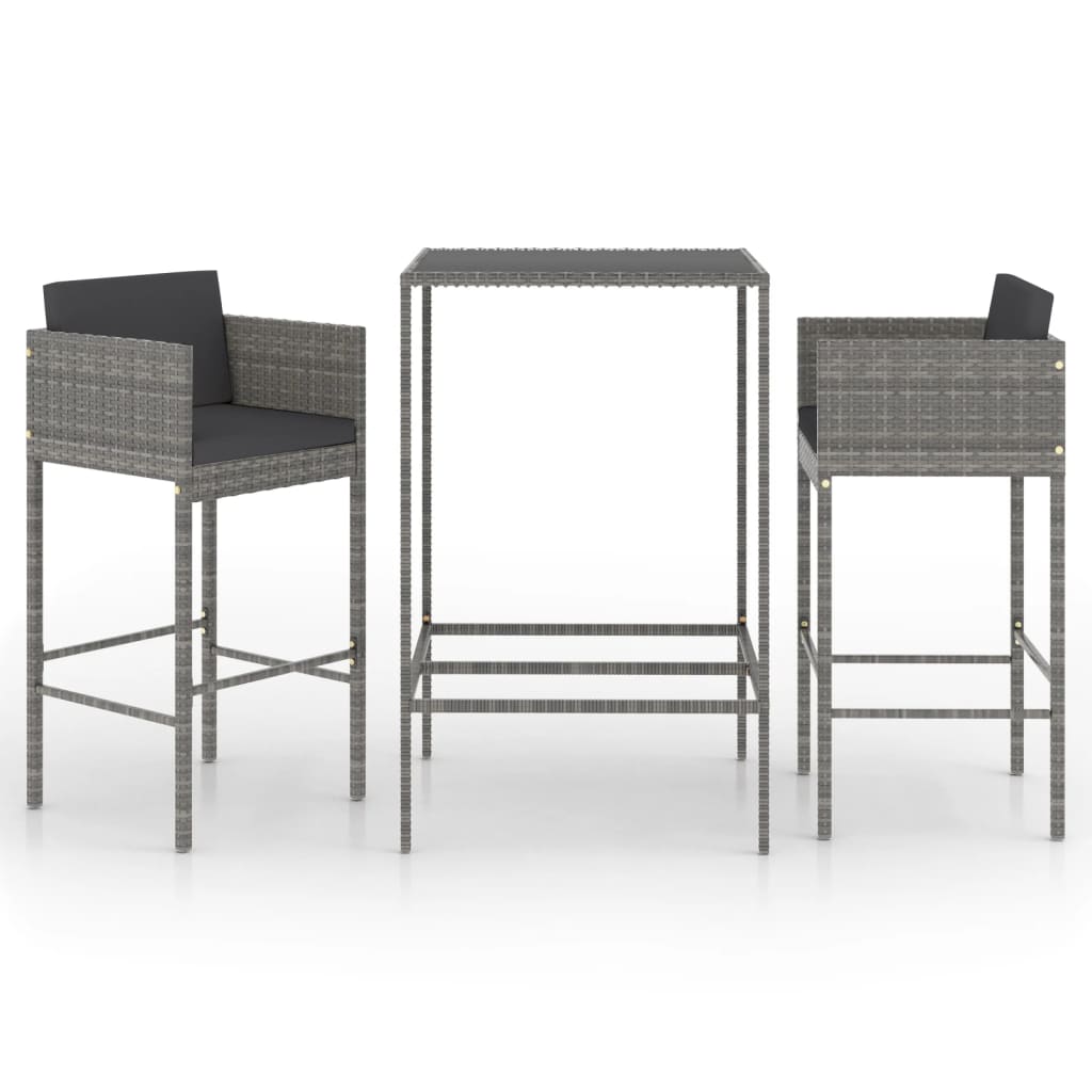 3-delige Tuinbarset met kussens poly rattan grijs is nu te koop bij PeponiXL, paradijselijk wonen!