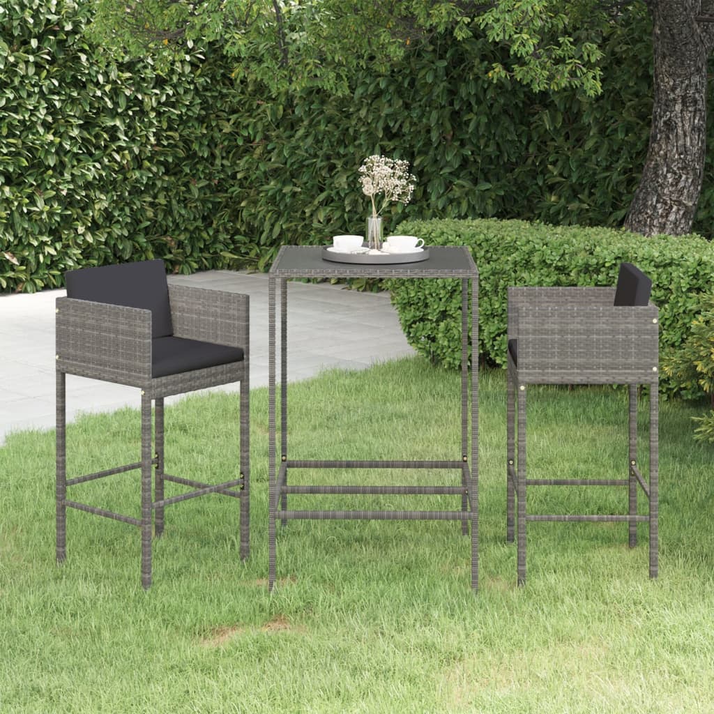 3-delige Tuinbarset met kussens poly rattan grijs is nu te koop bij PeponiXL, paradijselijk wonen!