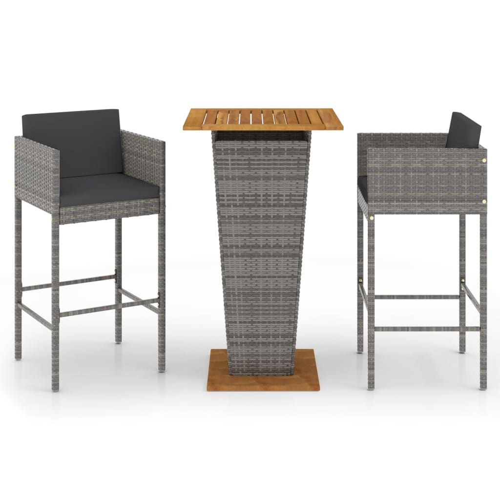 3-delige Tuinbarset met kussens poly rattan grijs is nu te koop bij PeponiXL, paradijselijk wonen!