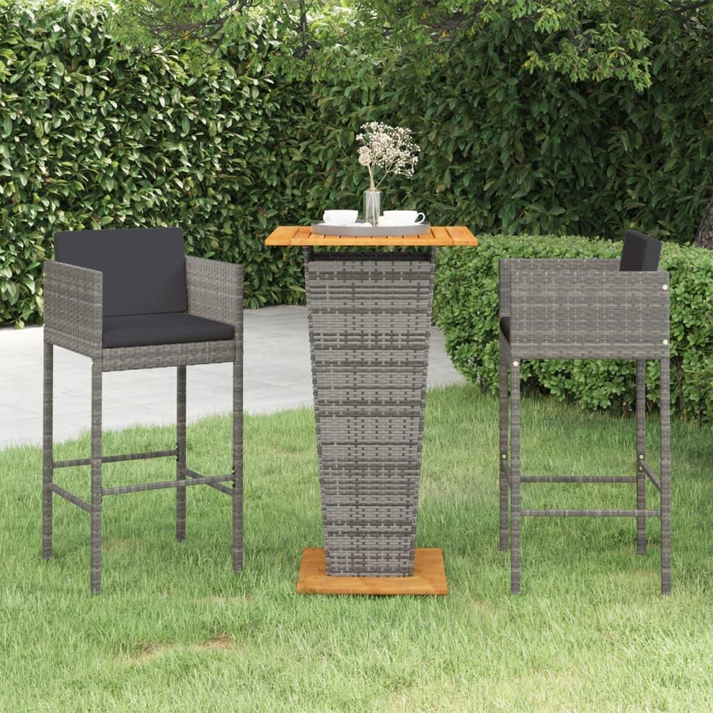 3-delige Tuinbarset met kussens poly rattan grijs is nu te koop bij PeponiXL, paradijselijk wonen!