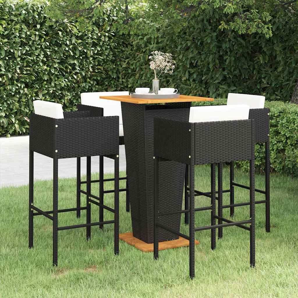 5-delige Tuinbarset met kussens poly rattan zwart is nu te koop bij PeponiXL, paradijselijk wonen!