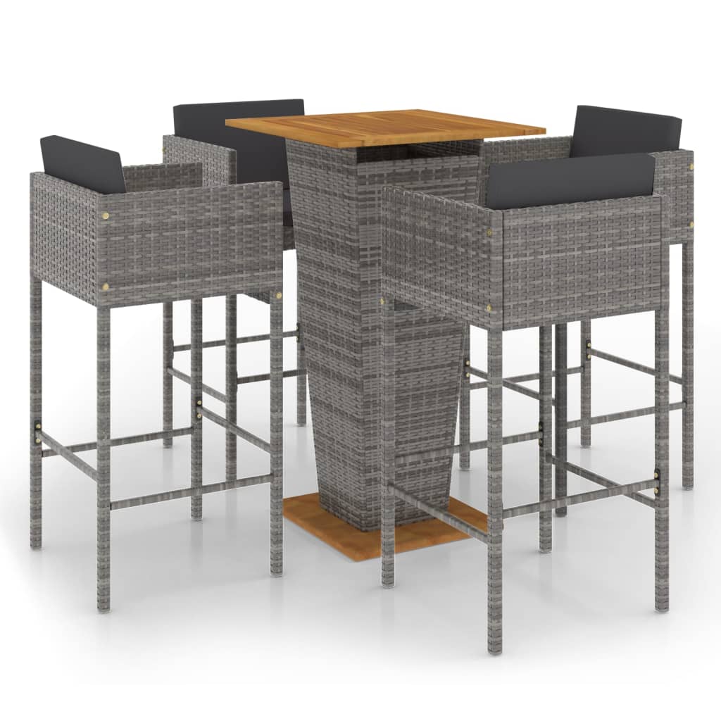 5-delige Tuinbarset met kussens poly rattan grijs is nu te koop bij PeponiXL, paradijselijk wonen!