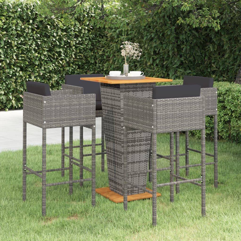 5-delige Tuinbarset met kussens poly rattan grijs is nu te koop bij PeponiXL, paradijselijk wonen!