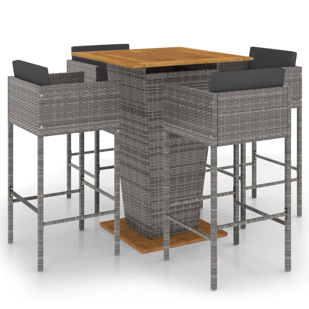 5-delige Tuinbarset met kussens poly rattan grijs is nu te koop bij PeponiXL, paradijselijk wonen!