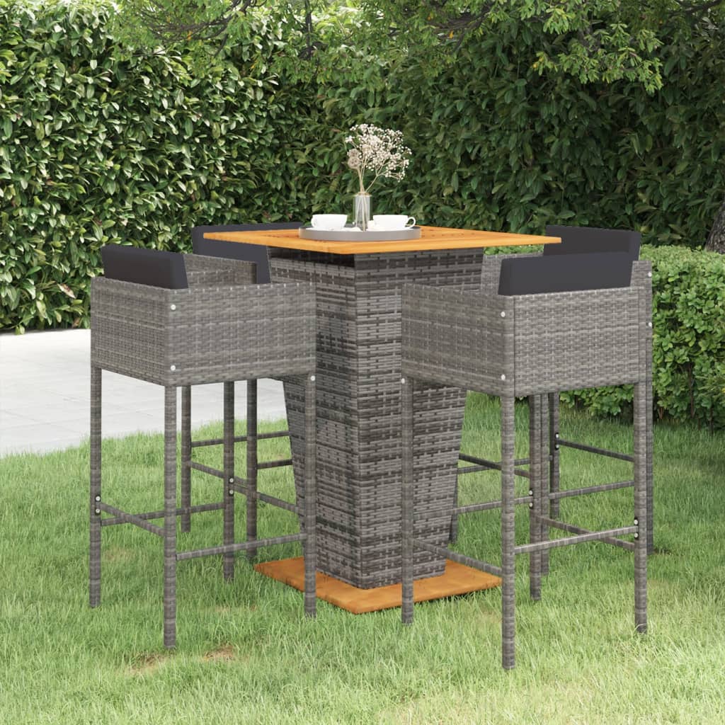 5-delige Tuinbarset met kussens poly rattan grijs is nu te koop bij PeponiXL, paradijselijk wonen!